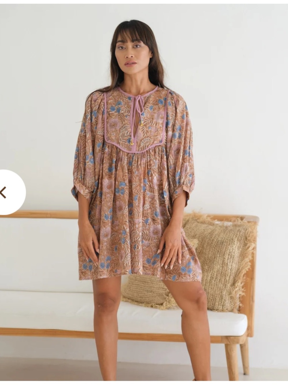 Floral Embroidered Mini Dress in Dusty Pink